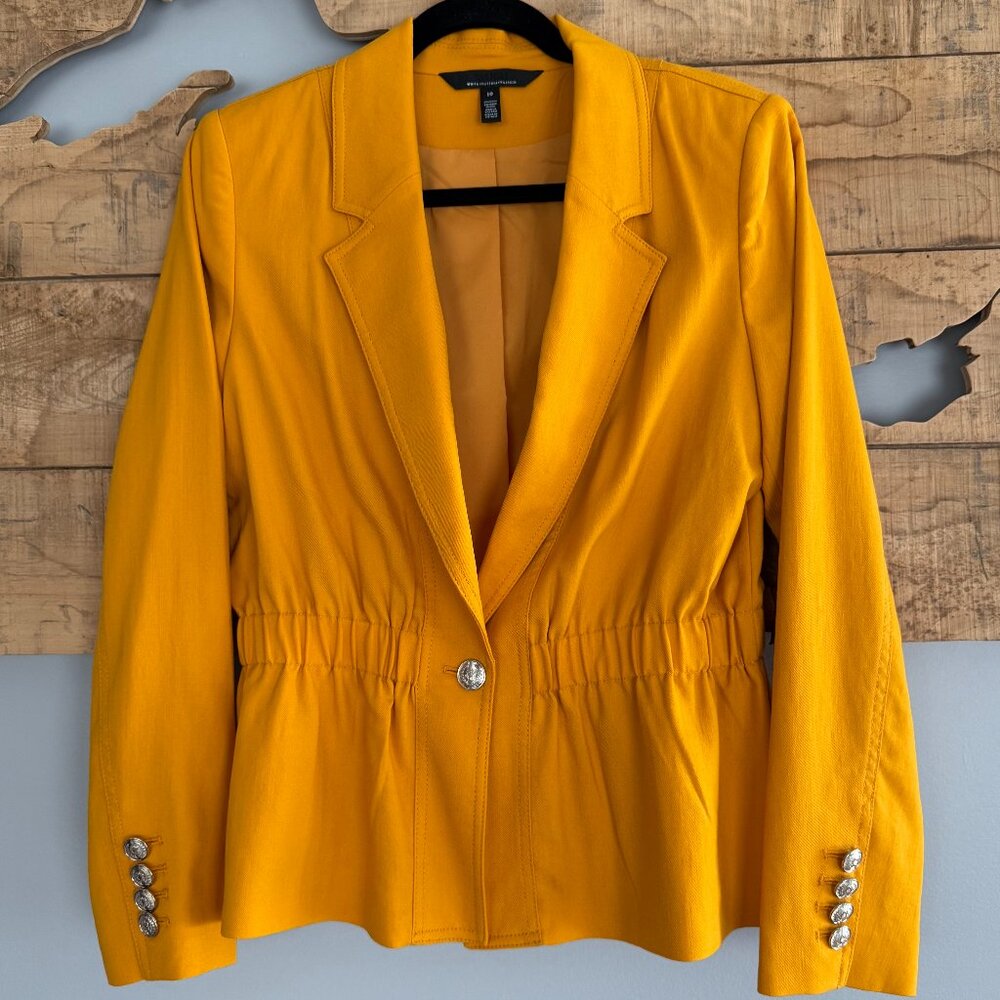 WHBM Ruched Twill Jacket Blazer Gold, Yellow, Size 10